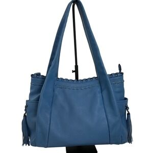 Aimee Kestenberg Blue Leather Shoulder Bag Tote Braided Detail Tassels‎